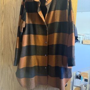 Striped Button-Front Oversized Coatigan in Rust & Black
